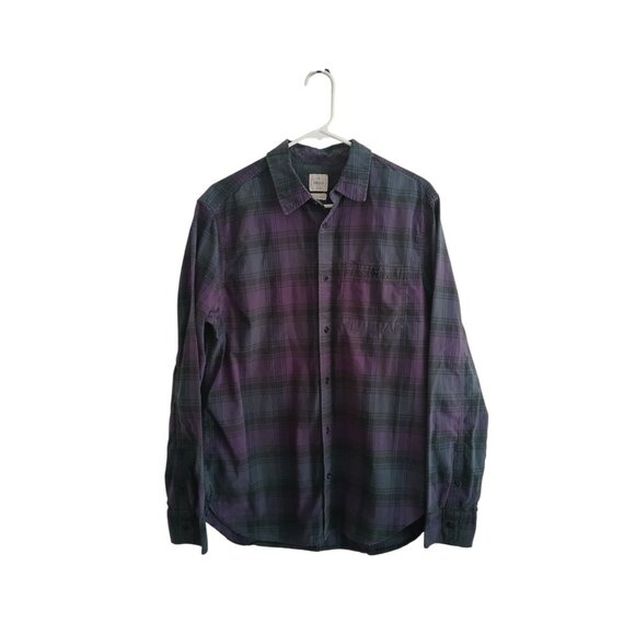 Gap Women L Y2K Purple Black Plaid Button Up Long Sleeve Top Grunge Retro Casual - Picture 1 of 5